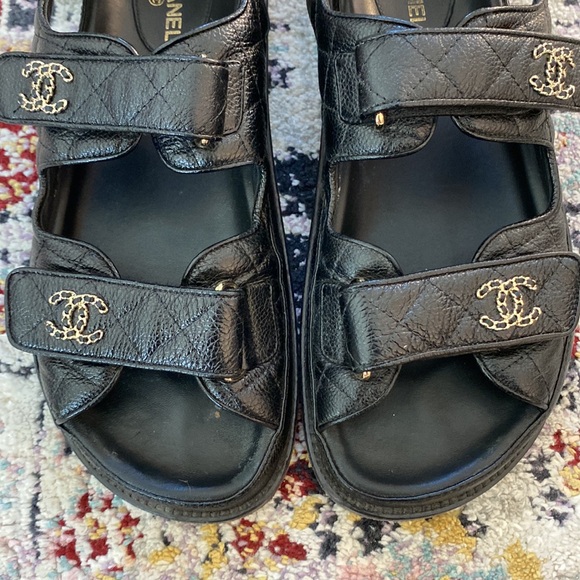 Chanel black leather cc GHW dad sandals 40C - Picture 4 of 9
